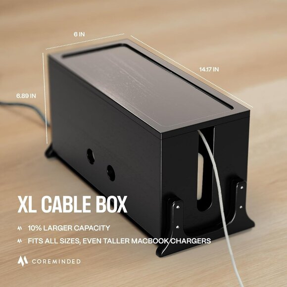 Extra Large Cable Management Box, Wood Cord Hider Box & Organizer for Power Stri - Picture 4 of 8